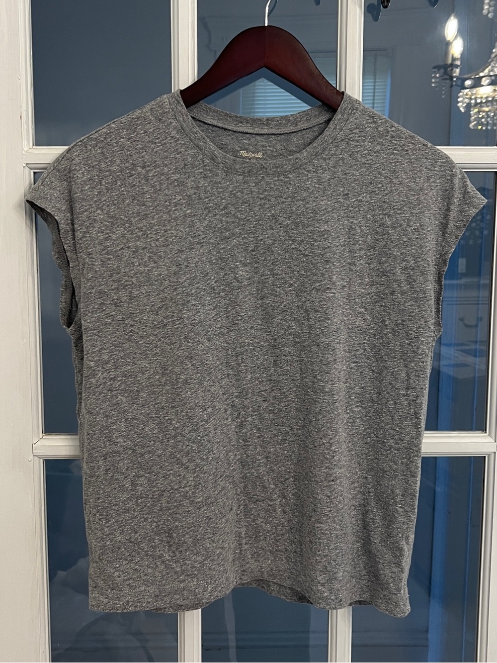 MADEWELL Women’s Gray Heathered Soft Jersey Crew Neck Cap Sleeve T-Shirt XS